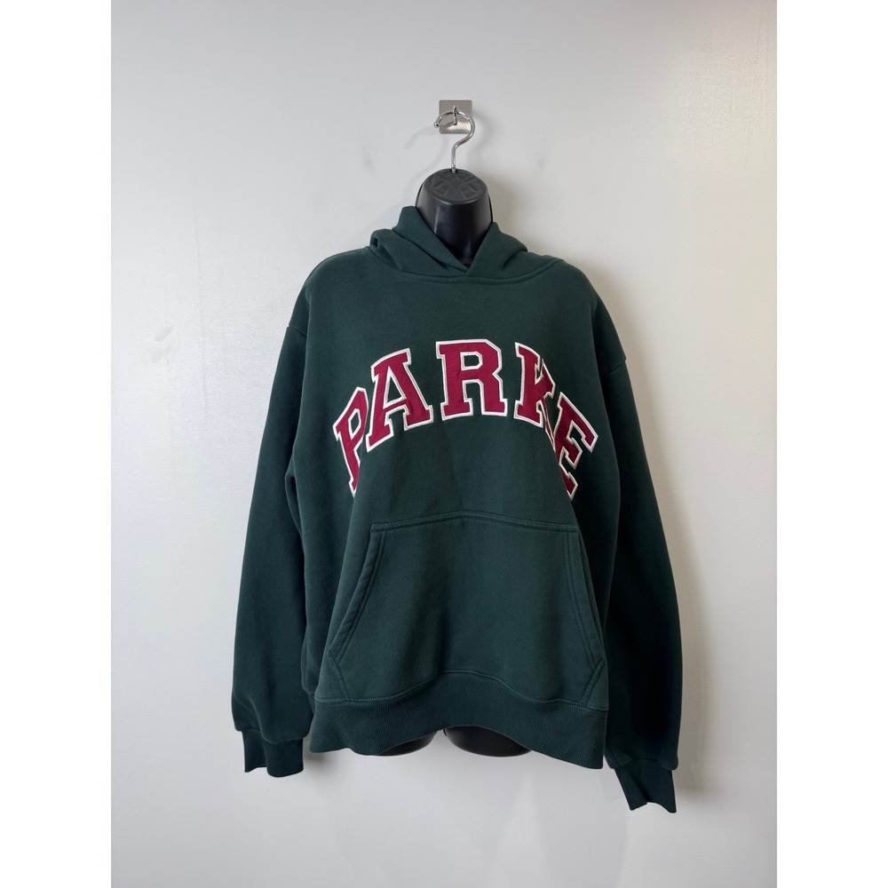 Parke Women Green Holiday Hoodie Varsity Logo Oversized Sweatshirt Preppy L/XL
